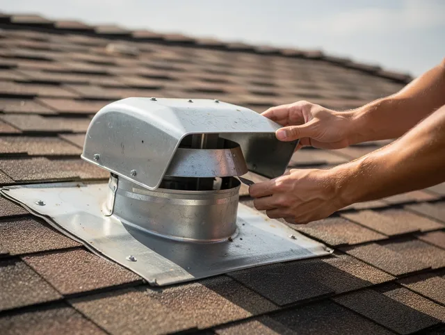 Gainesville Dryer Vent Cleaning certified technician safely cleaning a roof-mounted dryer vent in Gainesville
