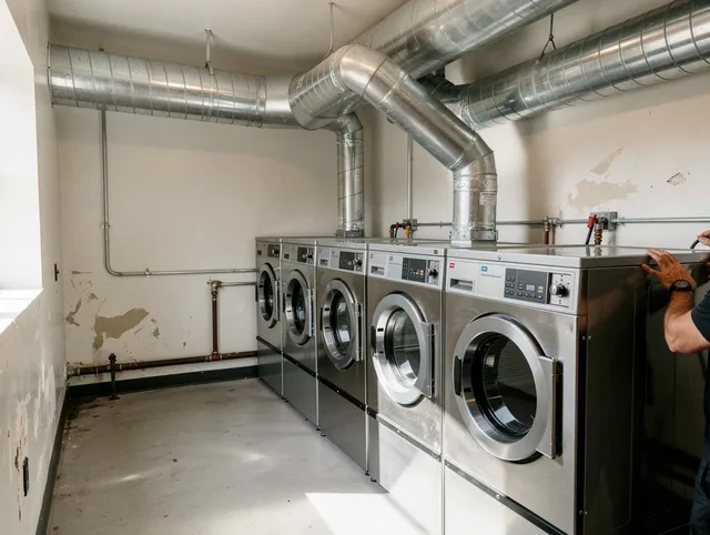Gainesville Dryer Vent Cleaning team performing large-scale commercial dryer vent cleaning in Gainesville