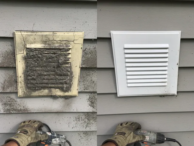 Gainesville Dryer Vent Cleaning technician installing high-quality dryer vent cover at a residential property in Gainesville