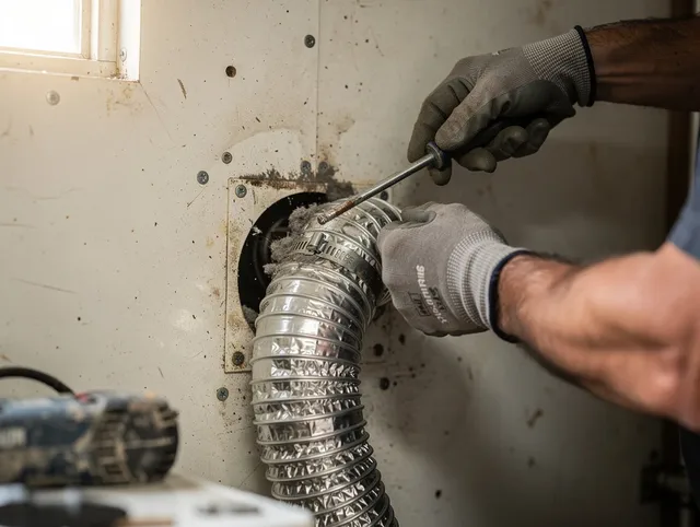 Gainesville Dryer Vent Cleaning technician performing precise dryer vent hose installation in Gainesville